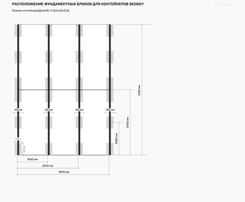 Схема расстановки блоков для 3 метрового контейнера