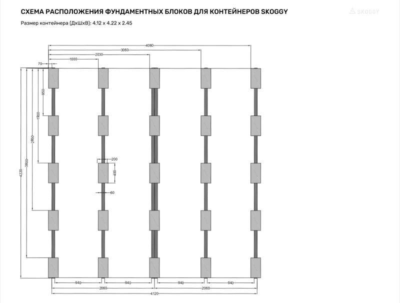 Схема расстановки блоков для 4 метрового контейнера