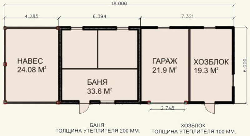 Баня с хозблоком