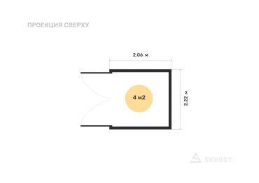 Блок контейнер усиленный 2 м с плоской крышей и торцевой дверью вид сверху