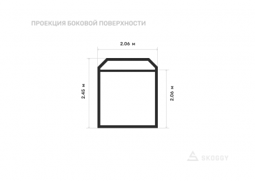 Хозблок стандартный 2 м с двускатной крышей и торцевой дверью вид сбоку
