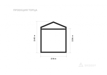 Мини хозблок стандартный 2 м с двускатной крышей и торцевой дверью вид с торца