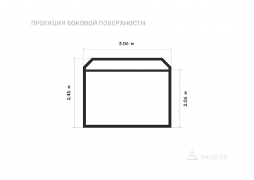 Блок контейнер стандартный 3 м с двускатной крышей и торцевой дверью вид сбоку