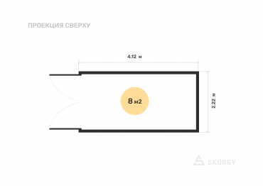 Гараж усиленный 4 м с плоской крышей и торцевой дверью вид сверху