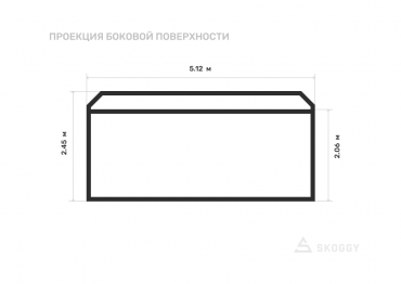 Блок контейнер стандартный 5 м с двускатной крышей и торцевой дверью вид сбоку