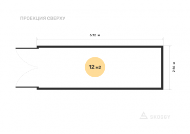 Хозблок разборный стандартный 6 м с плоской крышей и торцевой дверью вид сверху