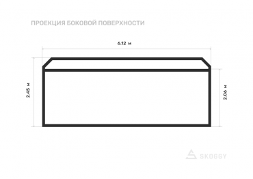 Хозблок стандартный 6 м с двускатной крышей и торцевой дверью вид сбоку