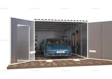 Гараж для автомобиля SKOGGY с односкатной крышей, воротами с дверью и без пола