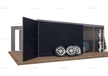 Гараж для автомобиля SKOGGY с односкатной крышей, воротами с дверью и без пола