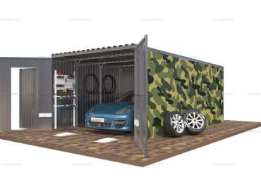 Гараж для автомобиля SKOGGY с односкатной крышей, воротами с дверью и без пола
