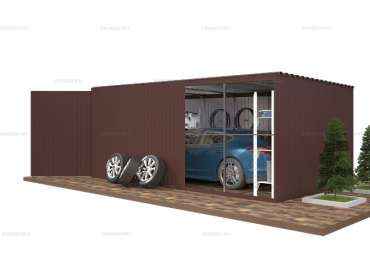 Гараж для автомобиля SKOGGY с односкатной крышей, воротами с дверью и без пола