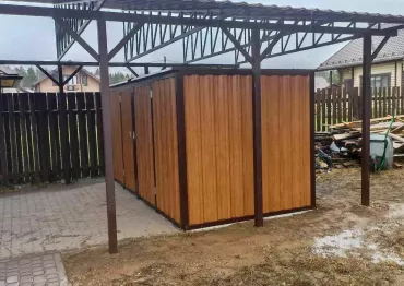 Хозблок с плоской крышей в коричневых тонах для заказчика в ДПК Золотые сосны, Александровский р-н, Владимирская область